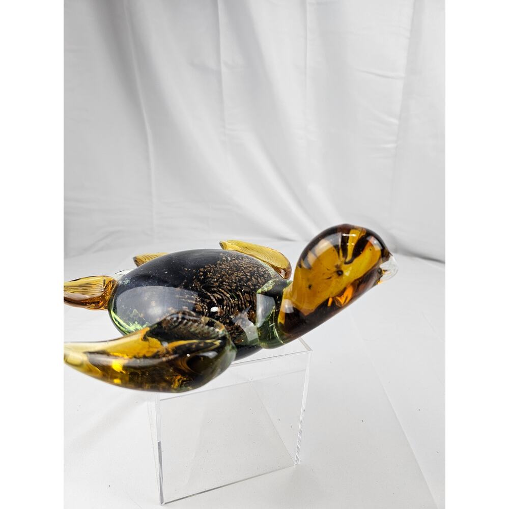Diamond Star Art Glass Sea Turtle Figurine Amber Blue Gold Aventurine 76153